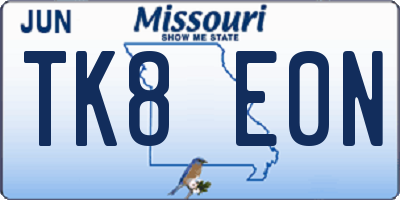 MO license plate TK8E0N