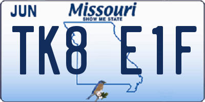 MO license plate TK8E1F