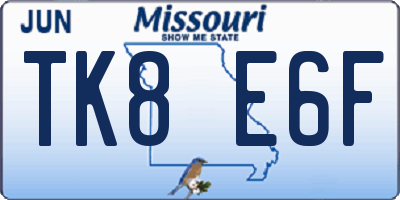 MO license plate TK8E6F