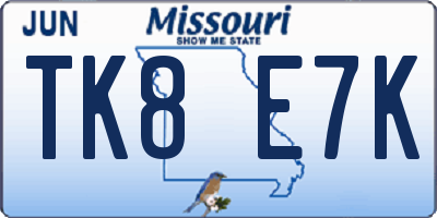 MO license plate TK8E7K
