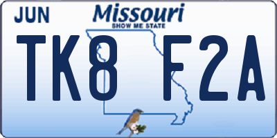MO license plate TK8F2A