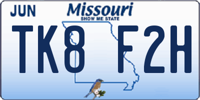 MO license plate TK8F2H