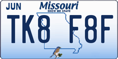 MO license plate TK8F8F
