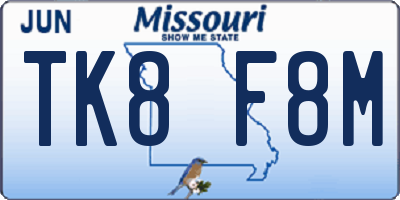 MO license plate TK8F8M