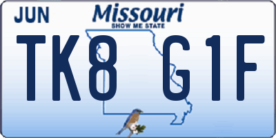 MO license plate TK8G1F