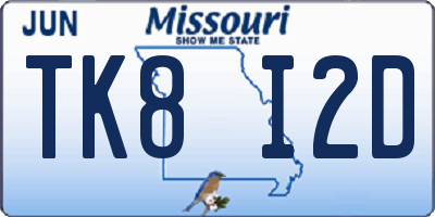 MO license plate TK8I2D