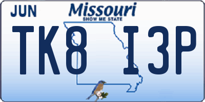 MO license plate TK8I3P