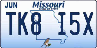 MO license plate TK8I5X