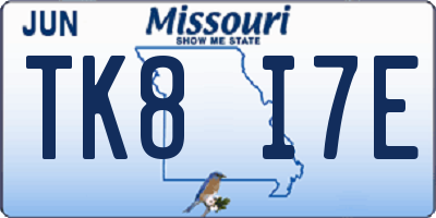 MO license plate TK8I7E