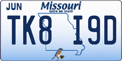 MO license plate TK8I9D