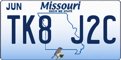 MO license plate TK8J2C