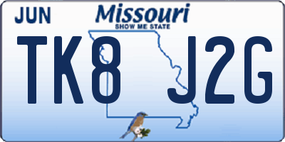 MO license plate TK8J2G