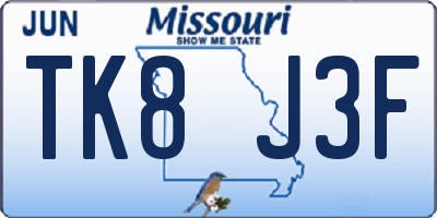MO license plate TK8J3F