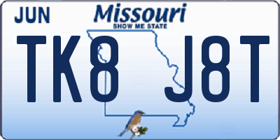 MO license plate TK8J8T