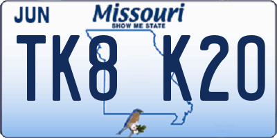 MO license plate TK8K2O