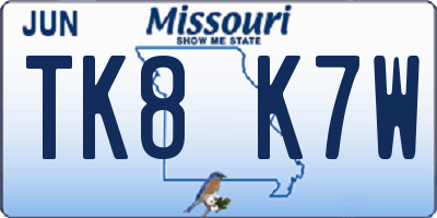 MO license plate TK8K7W