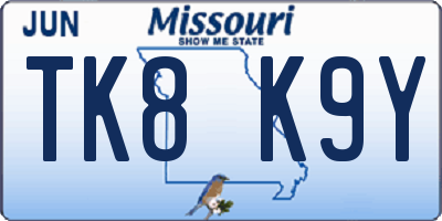 MO license plate TK8K9Y