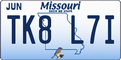 MO license plate TK8L7I