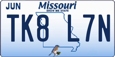 MO license plate TK8L7N