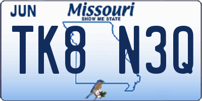 MO license plate TK8N3Q