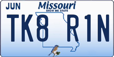 MO license plate TK8R1N