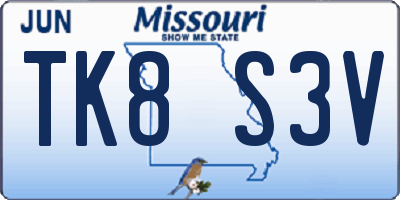 MO license plate TK8S3V