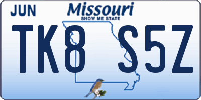 MO license plate TK8S5Z