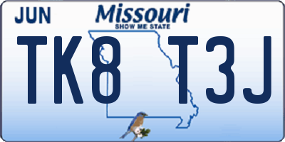 MO license plate TK8T3J