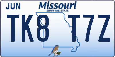 MO license plate TK8T7Z