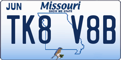 MO license plate TK8V8B