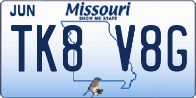MO license plate TK8V8G