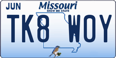 MO license plate TK8W0Y