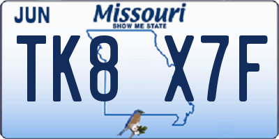 MO license plate TK8X7F