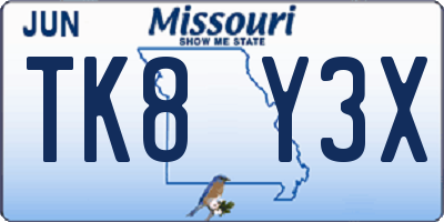 MO license plate TK8Y3X