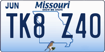 MO license plate TK8Z4O