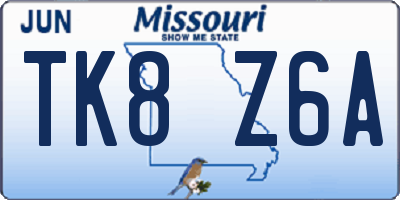 MO license plate TK8Z6A
