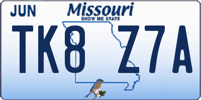 MO license plate TK8Z7A