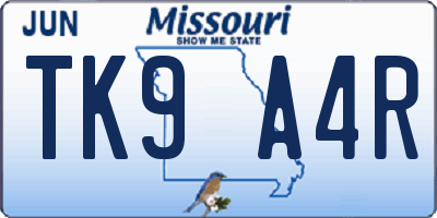 MO license plate TK9A4R