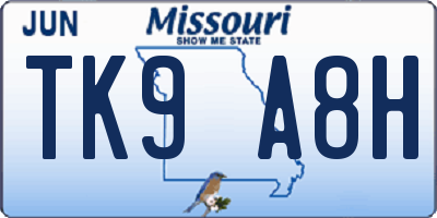 MO license plate TK9A8H