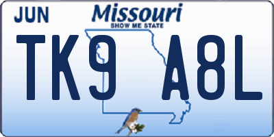 MO license plate TK9A8L