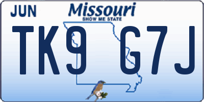 MO license plate TK9G7J