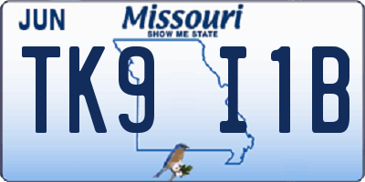 MO license plate TK9I1B