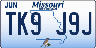 MO license plate TK9J9J