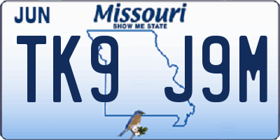 MO license plate TK9J9M