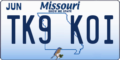 MO license plate TK9K0I