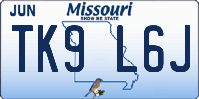 MO license plate TK9L6J