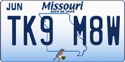 MO license plate TK9M8W
