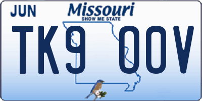 MO license plate TK9O0V