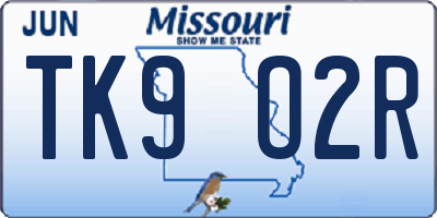 MO license plate TK9O2R