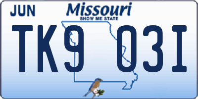 MO license plate TK9O3I